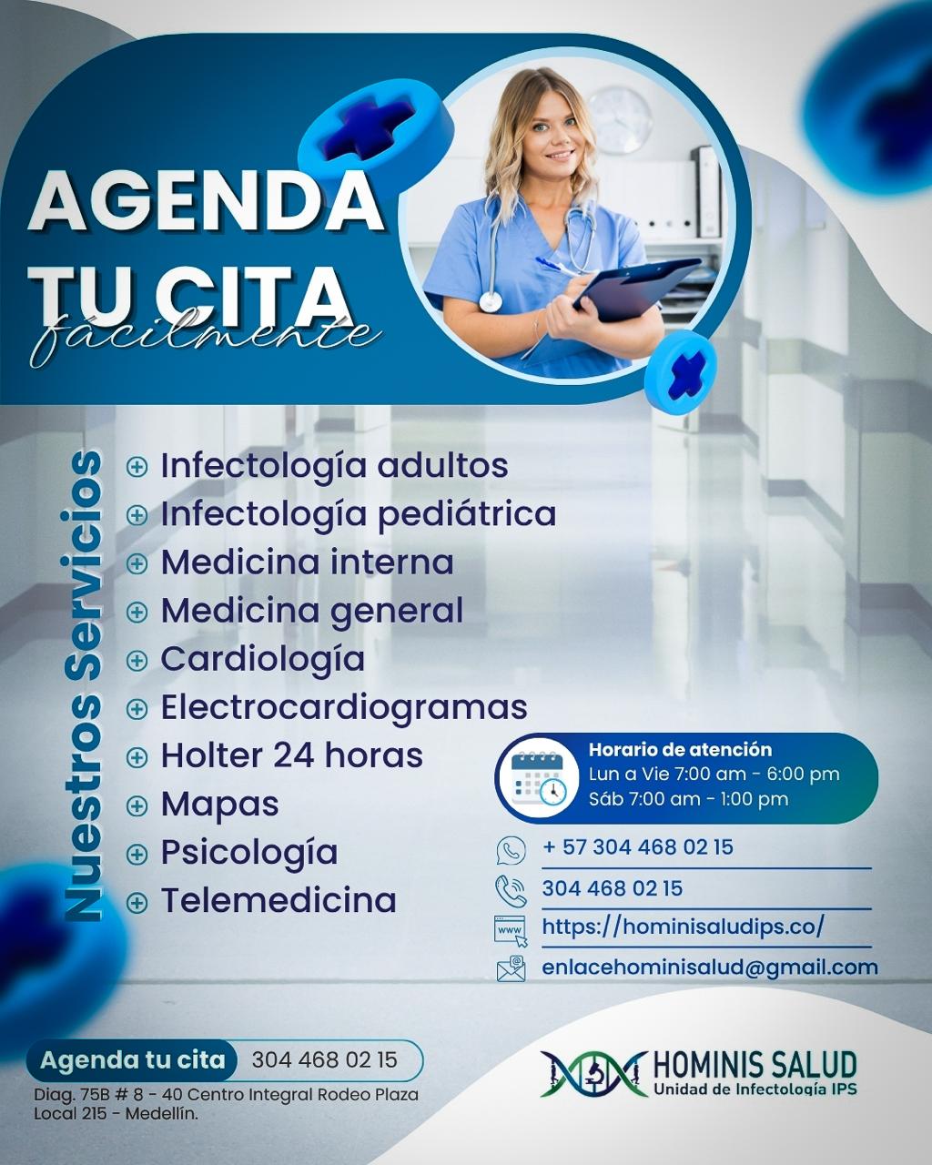 Información de servicios y agenda de Hominis Salud